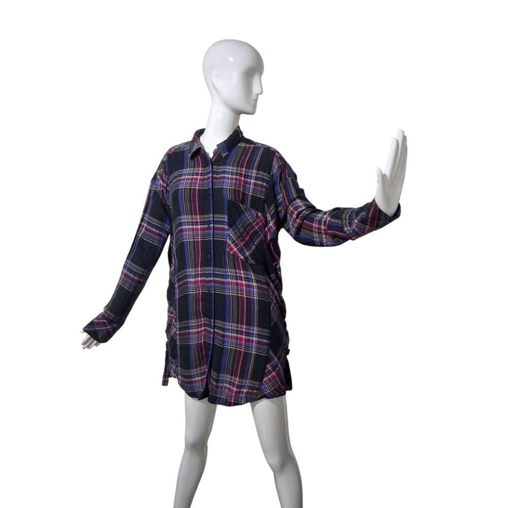 Free People Womens Size S Oversized Nordic Day Side Lace Up Flannel Plaid Top‎